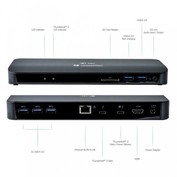 i-tec Stacja dokującaThunderbolt 3/USB-C Dual 4K Docking Station + USB-C to DisplayPort Cable (1,5m) + Power Delivery 60W