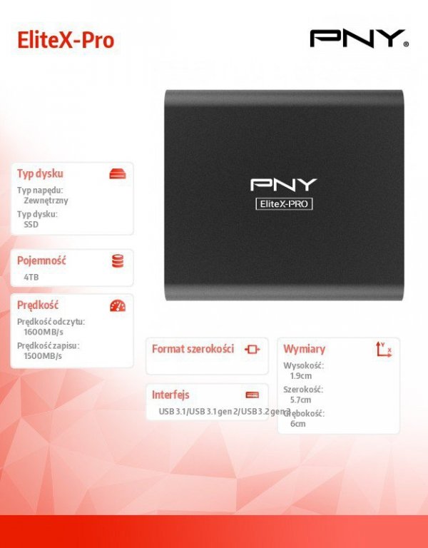 PNY Dysk SSD Pro EliteX-Pro USB 3.2 4TB PSD0CS2260-4TB-RB