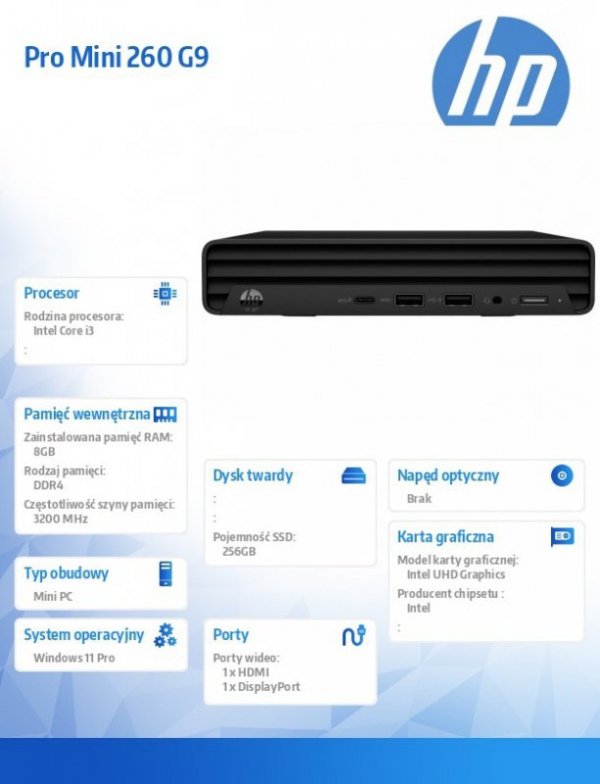 HP Inc. Komputer Pro Mini 260 DM G9 i3-1215U 256GB/8GB/W11P      6B2H6EA