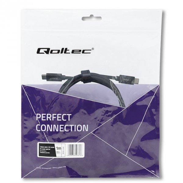 Qoltec Kabel USB 2.0 typ C | USB 2.0 typ C 240W | QC 5.0 | PD | 1m |    Czarny