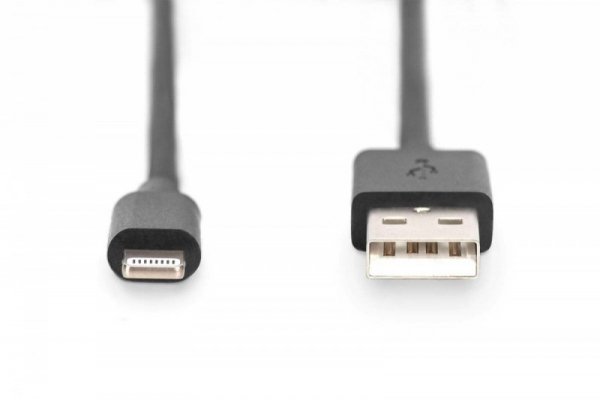 Digitus Kabel USB 2.0 spiralny USB A/Lightning, PD 20W, MFI, max. 1m Czarny