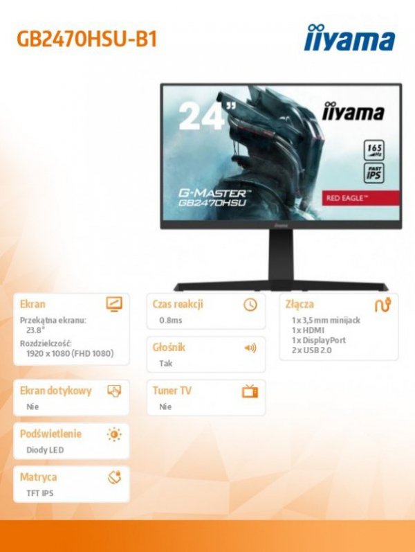 IIYAMA Zestaw monitor 23.8 cala GB2470HSU-B1 0,8ms,HDMI,DP,IPS,PIVOT,FreeSync,USB + głośnik bezprzewodowy Muvo Play Creative cza