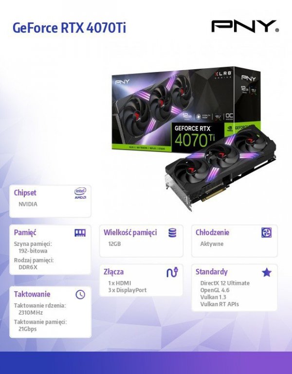 PNY Karta graficzna GeForce RTX 4070Ti 12GB XLR8 Gaming Verto OC VCG4070T12TFXXPB1-O