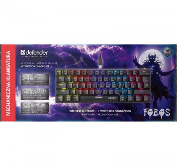 Defender Klawiatura mechaniczna FOBOS GK-011 interfejs bluetooth oraz USB