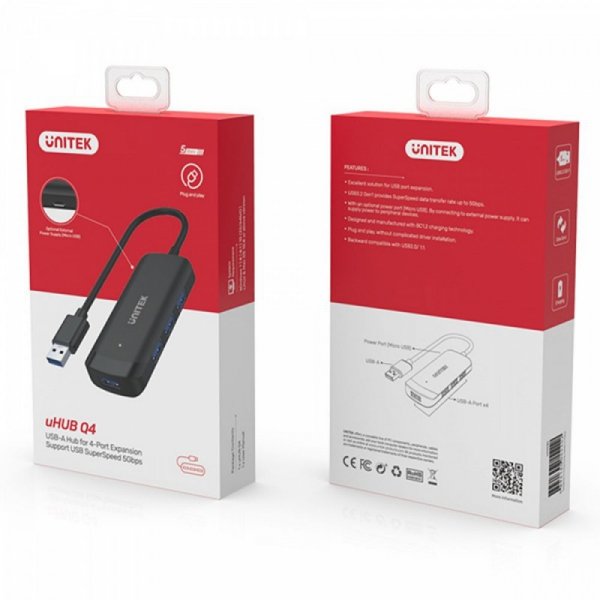 Unitek HUB USB-A; 4x USB-A 3.1 Gen1; 5 Gbps; H1111D