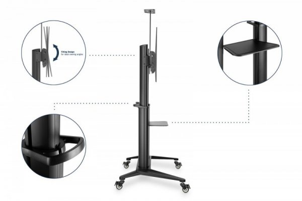 Digitus Stojak mobilny pojedynczy z półką i uchwytem na kamerę, 1xLCD max. 120&quot; max. 140kg, VESA max. 1000x600