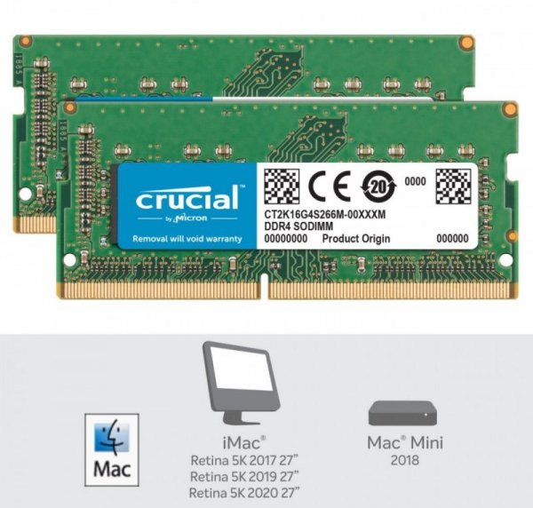 Crucial Pamięć DDR4 SODIMM do Apple Mac 32GB(2*16GB)/2666 CL19 (8bit)