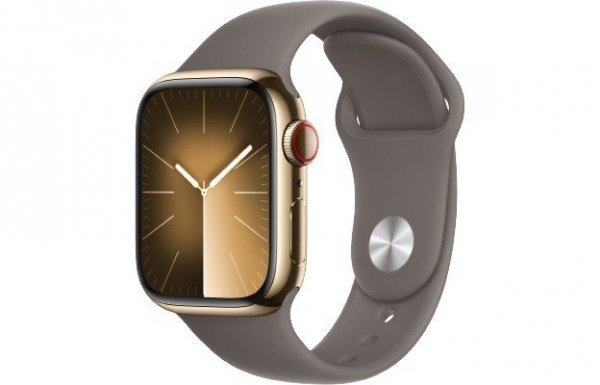 Apple Watch Series 9 GPS + Cellular, 41mm Koperta ze stali nierdzewnej w kolorze złotym z paskiem sportowym w kolorze popielateg