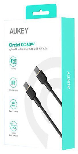 AUKEY CB-NCC2 nylonowy kabel USB C - USB C | 1.8m | 3A | 60W PD | 20V