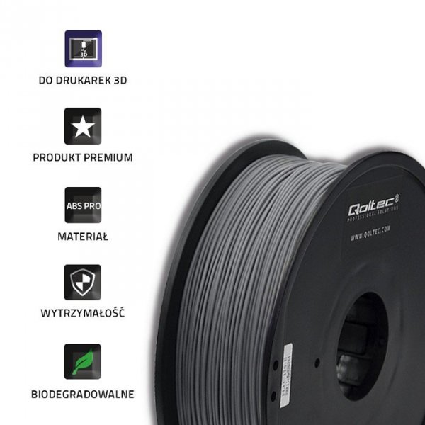 Qoltec Profesjonalny filament do druku 3D | ABS PRO | 1.75mm | 1kg | Szary