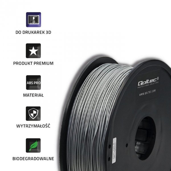 Qoltec Profesjonalny filament do druku 3D | ABS PRO | 1.75mm | 1kg | Srebrny