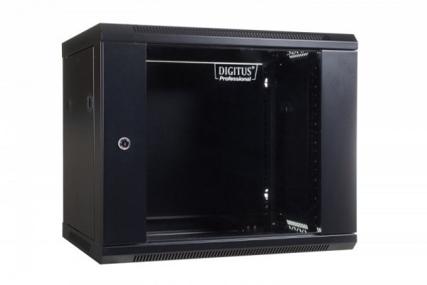 Digitus Szafa sieciowa wisząca 19 cali 9U rack 600x600, drzwi szyba, niedzielona, niezłożona, Czarna