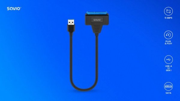 Savio Adapter USB-A 3.1 Gen 1 (M) - SATA (F) do dysków SATA 2.5 cala , AK-68