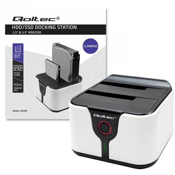 Qoltec Stacja dokująca do dysków HDD SSD 2.5&quot; 3.5&quot; | SATA III | USB 3.0 | Super speed 5Gb/s | z funkcją klonowania off