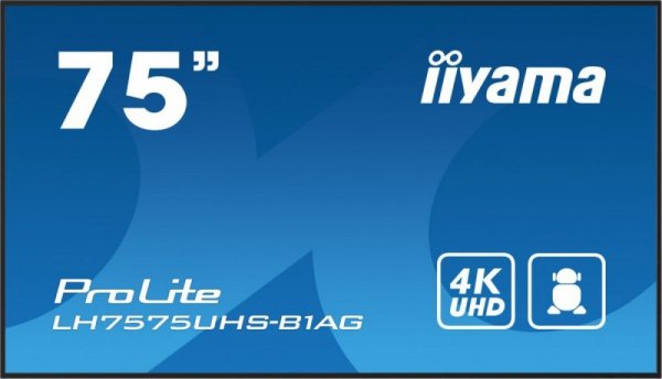 IIYAMA Monitor 75 cali LH7575UHS-B1AG, 24/7,IPS,ANDROID.11,4K,500cd/m2,WiFi,3xHDMI,DP,Daisy/Chain,2xUSB,2x10W,RJ45,iiSignage2,Fa