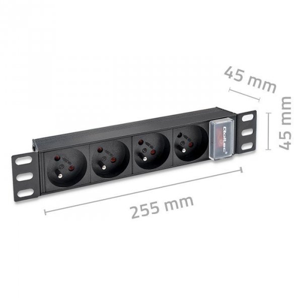 Qoltec Listwa zasilająca PDU do RACK 10&quot; | 1U | 16A | 4xFrench | 1.8m