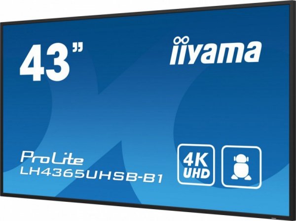 IIYAMA Monitor 43 cale LH4365UHSB-B1 24/7, IPS, ANDROID 11, 4K, 800cd, iiSignage2, SDM, 2x HDMI, DP, 2x USB,2x 10W, RJ45, WiFi, 