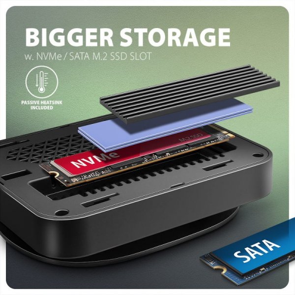 AXAGON HMC-UFO Wieloportowy hub USB 9in1, 10Gbps, 2x USB-A, HDMI 4K/60Hz, M.2 NVMe/SATA, audio, PD 100W, SD/microSD, GLAN, 65cm 