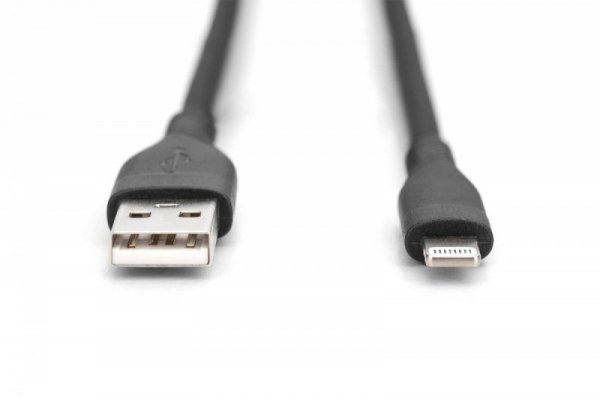 Digitus Kabel połączeniowy silikonowy USB-A - Lightning, USB 2.0 12W, certyfikat MFI, 2m Czarny