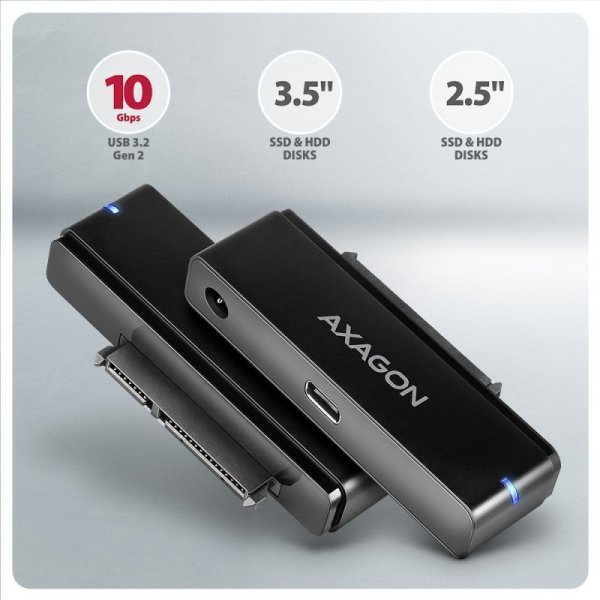 AXAGON ADSA-FPX Adapter USB-C 10Gbps SATA 6G 2.5&quot;/3.5&quot; SSD/HDD FASTPORT X, w tym zasilacz, 60cm USB-C/USB-A kabel