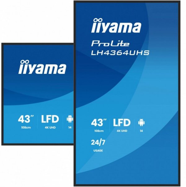 IIYAMA Monitor 43 cale LH4364UHS-B1AG 24/7,VA,ANDROID14,4K,500cd,4000:1,2xHDMI,USB-C,RJ45, RS-232c, IR, 2x10W, 2xUSB, UCHWYT ŚCI