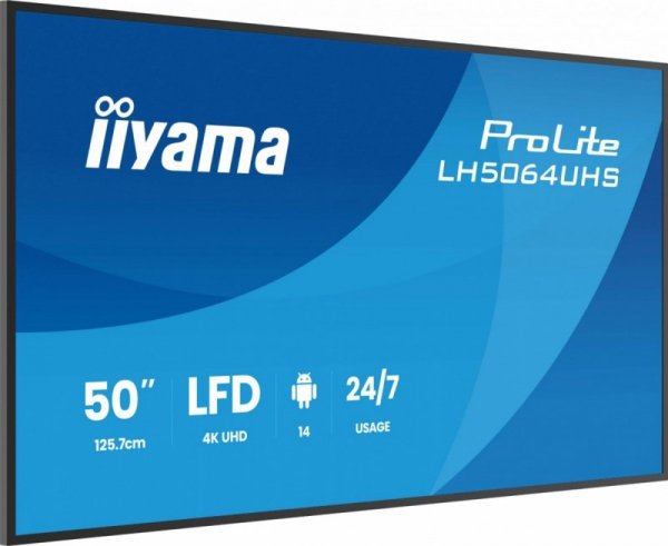 IIYAMA Monitor 50 cali LH5064UHS-B1AG, 24/7,IPS,ANDROID14,4K,500cd,1200:1,   2xHDMI ,USB-C,RJ45, RS-232c, IR, 2x10W, 2xUSB, UCHW