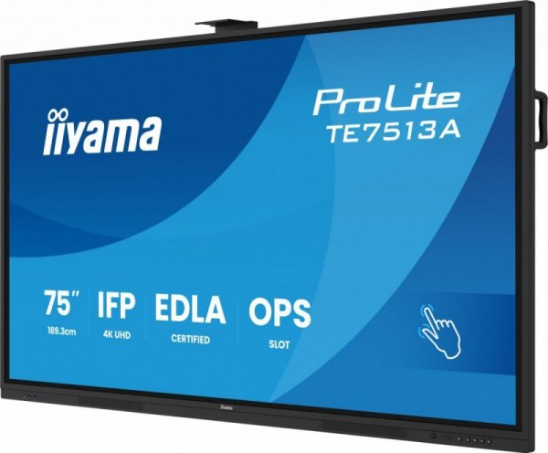 IIYAMA Monitor 75 cali TE7513A-B1AG INFRARED,40pkt,IPS,4K,7H,450cd/m2,      WiFi,USB, ANDROID 14, Google EDLA,2x20W, UCHWYT CIEN
