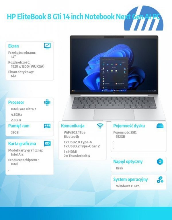 HP Inc. Notebook EliteBook 8 G1i U7-258V 512GB/32GB/W11P/14.0   C51H6ET
