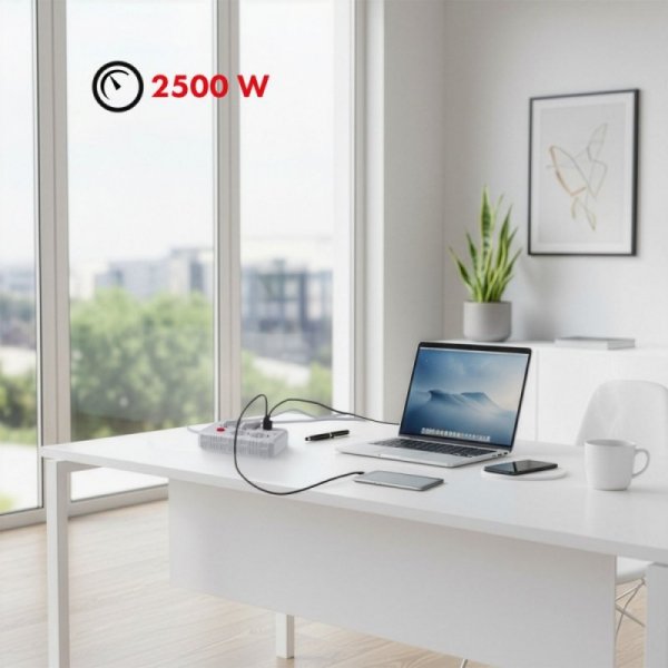 Maclean Listwa zasilająca MCE392 W 4 gniazda 3xUSB, 110-240V AC 50/60Hz, 2.1A max 2500W 1,5m biała