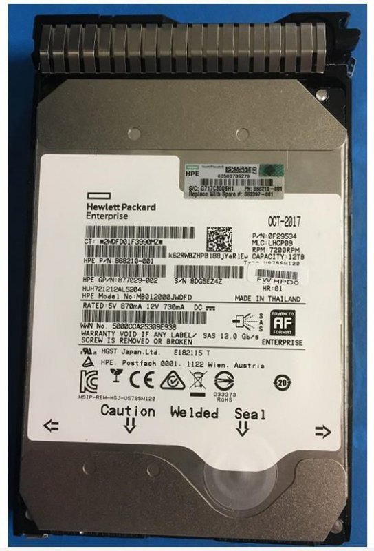 Hewlett Packard Enterprise DRV HDD 12TB 7.2K LFF SAS SC HE DS