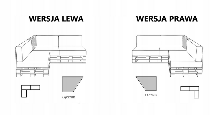 Zestaw poduch ogrodowych z oparciem Palety Narożnik -3 szt. 120x80 + 40x120