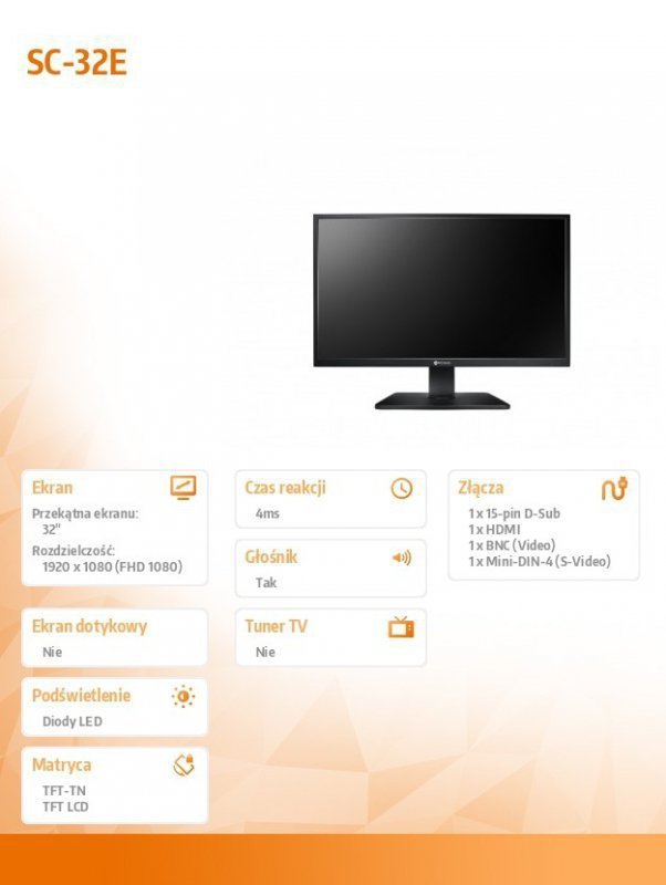 AG NEOVO Monitor wielkoformatowy 32 cale  SC-32E 300cd^m2 24^7 BNC czarny