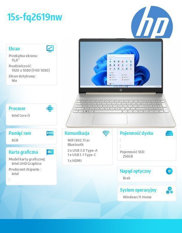 HP Inc. Notebook 15s-fq2619nw W11H^15.6 i3-1115G4^256GB^8GB 6Y7X5EA