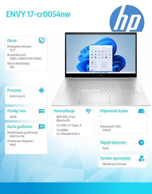 HP Inc. Notebook ENVY 17-cr0054nw W11H^17.3^i5-1240P^512GB^16GB  712Z0EA
