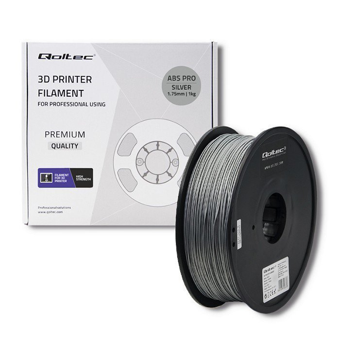 Qoltec Profesjonalny filament do druku 3D | ABS PRO | 1.75mm | 1kg | Srebrny