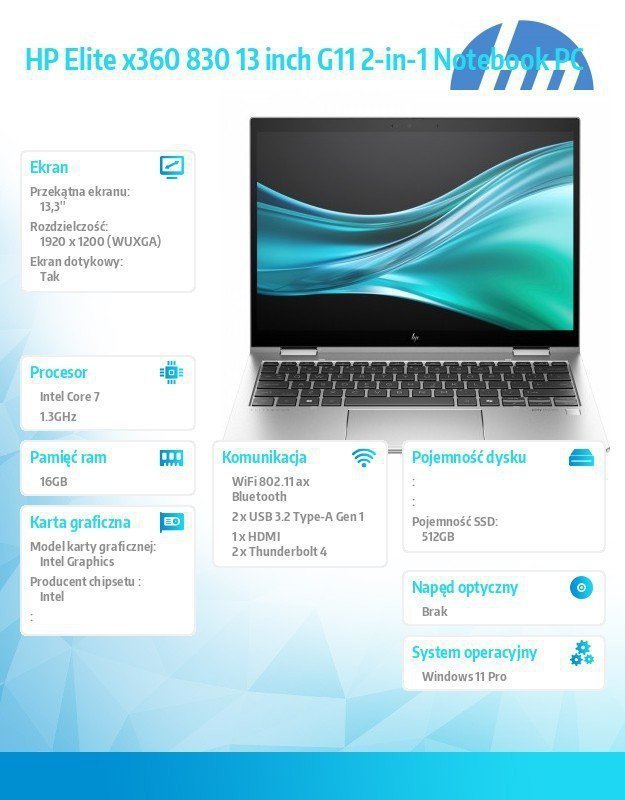 HP Inc. Notebook Elite x360 830 G11 U5-125U 512GB^16GB^W11P^13.0 9G1B0ET
