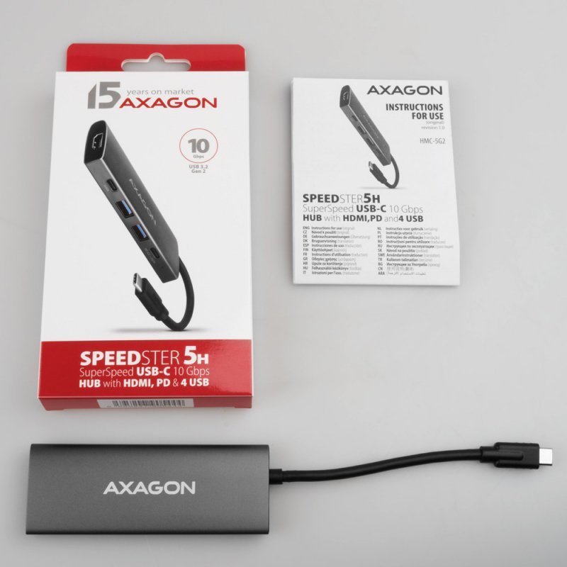 AXAGON HMC-5G21 Wieloportowy hub USB 5in1, 10Gbps, 2x USB-A + 2x USB-C + HDMI 4K^30Hz, PD 60W, 13cm USB-C kabel