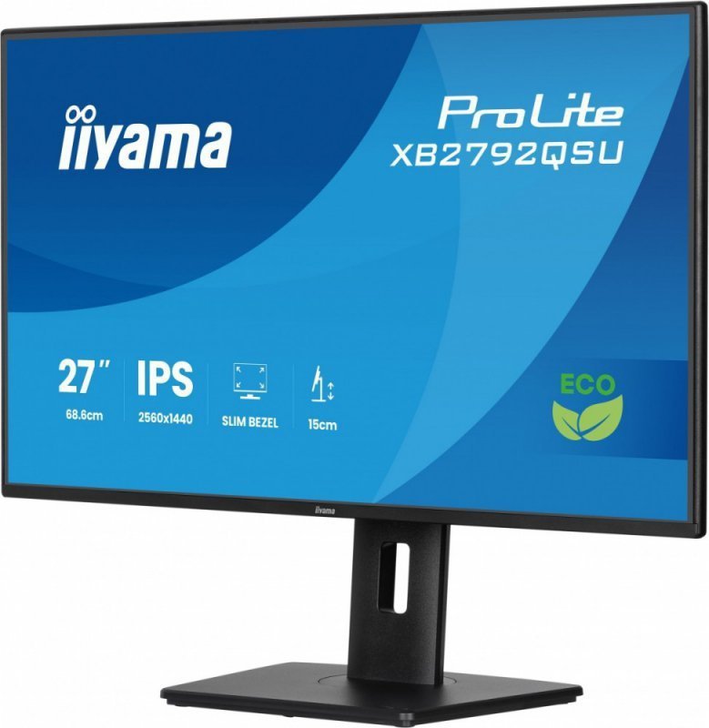 IIYAMA Monitor 27 cali XB2792QSU-B1   IPS,QHD, HAS (150) PIVOT,              120Hz,HDMI,DP, 350cd,1500:1, cienkie ramki, 2xUSB 3