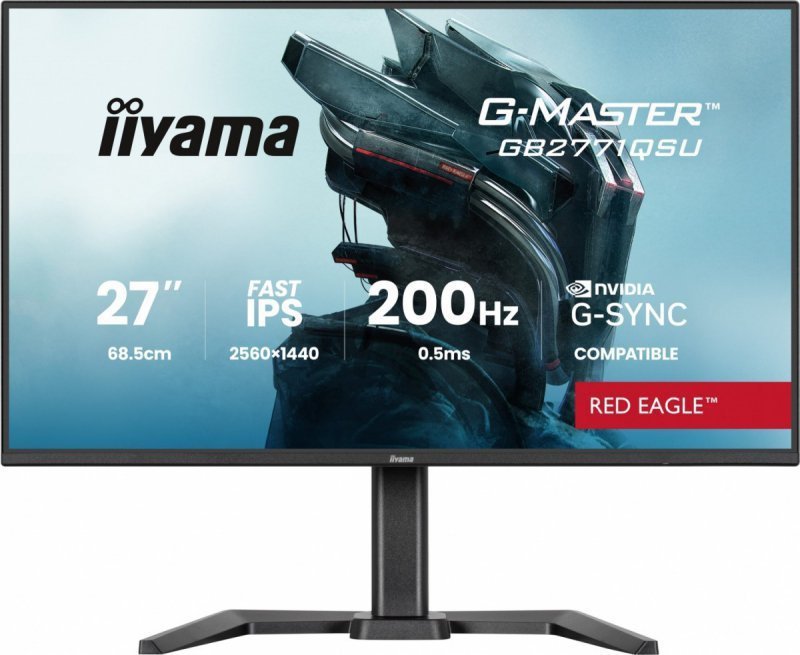 IIYAMA Monitor 27 cali GB2771QSU-B1 QHD,Fast IPS,200Hz,HAS (150) PIVOT,2xUSB 3.2,2xUSB C,0,5ms,2xHDMI,DP,350cd,Adaptive G-SYNC 2