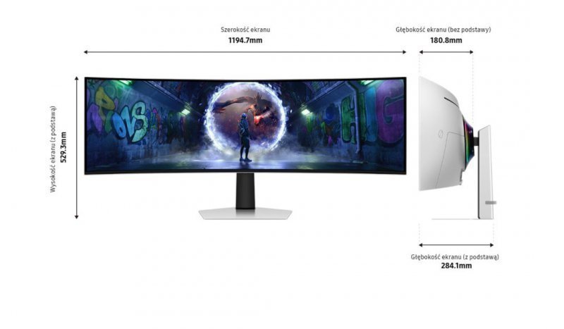 Samsung Monitor 49 cali Odyssey G9 G93SD OLED 5120x1440 DQHD 32:9 1xHDMI 1xmicroHDMI 1xDP 1xUSB-C 2xUSB 0,03ms 240Hz zakrzywiony