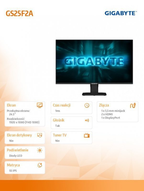 Gigabyte Monitor 24.5 cala GS25F2A GAMING