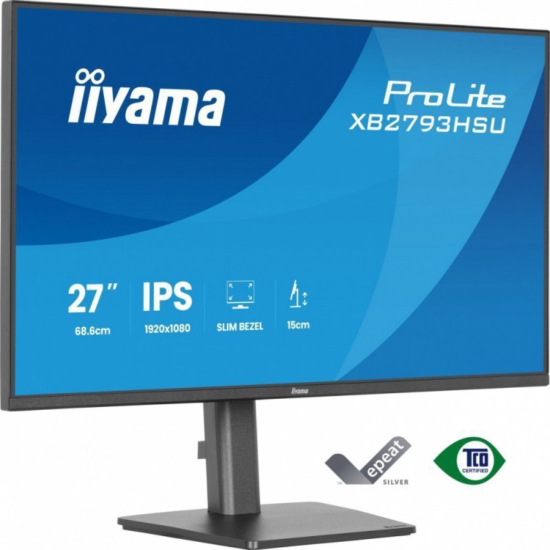 IIYAMA Monitor 27 cali XB2793HSU-B1 IPS, HDMI, DP, 2x2W, 2xUSB, 350cd, 1500:1, HAS 150^PIVOT