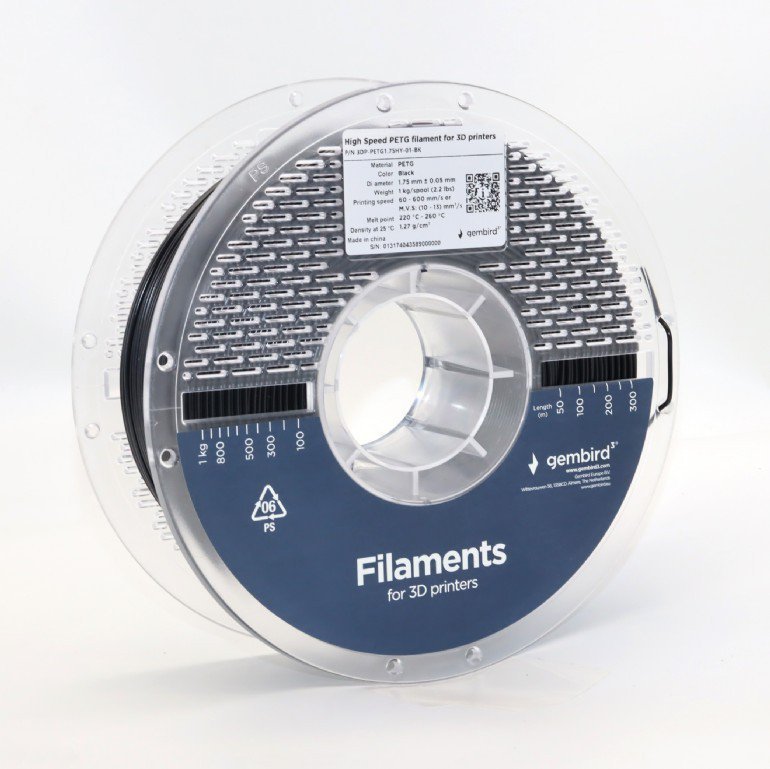 Gembird Filament PETG High Speed, 1,75 mm, 1 kg, czarny