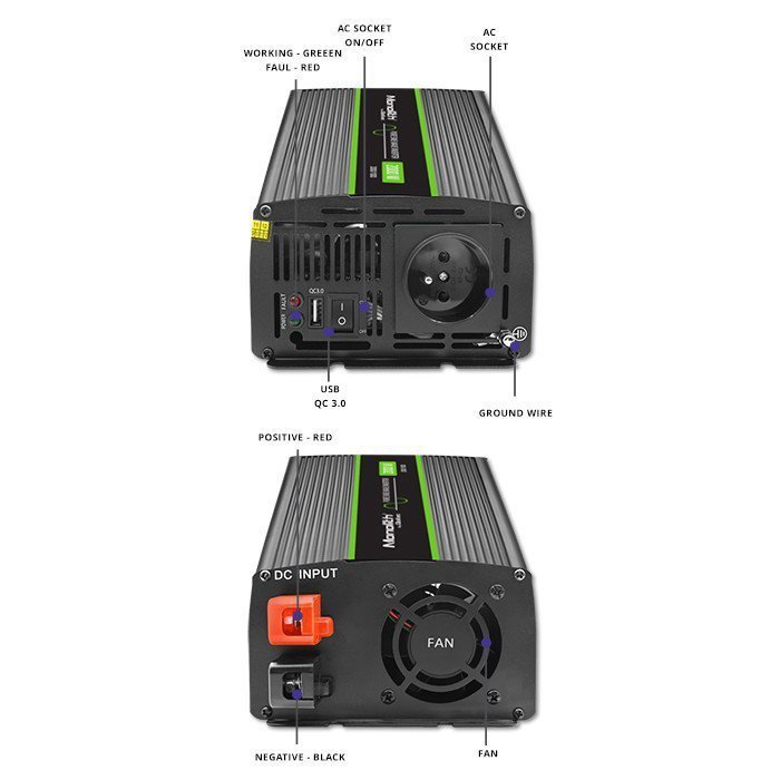 Qoltec Przetwornica napięcia Monolith 2000 MS Wave | 12V na 230V |      1000^2000W | USB