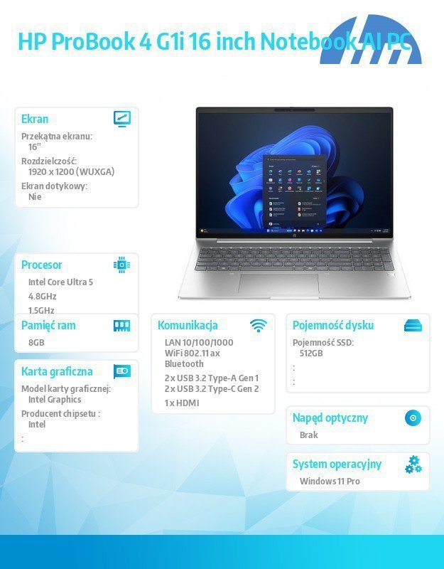 HP Inc. Laptop ProBook 4 G1i U5-225U 512GB^8GB^W11P^16 D89S1ET