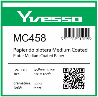 Papier powlekany w roli do plotera Yvesso Medium Coated 458x30m 120g MC458