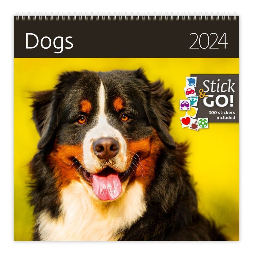 Kalendarz ścienny wieloplanszowy Dogs 2024 z naklejkami