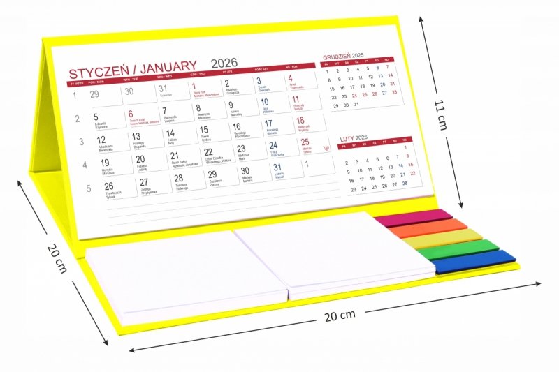 wymiary kalendarza na rok 2026