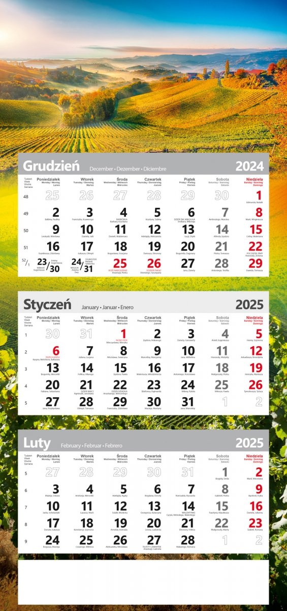 kalendarz TRÓJDZIELNY poster na rok 2025 Toskania