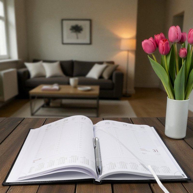 Kalendarz książkowy 2026 B5 tygodniowy papier biały drukowane registry oprawa VIVELLA EXCLUSIVE granatowa